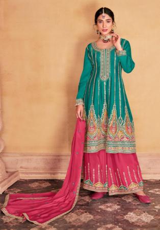 Picture of Superb Silk Teal Straight Cut Salwar Kameez