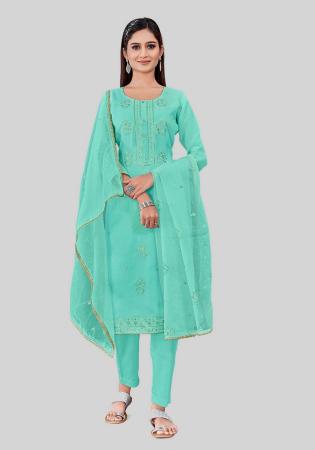 Picture of Medium Aqua Marine Straight Cut Salwar Kameez