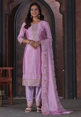 Picture of Chiffon Rosy Brown Straight Cut Salwar Kameez