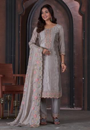 Picture of Sublime Chiffon Grey Straight Cut Salwar Kameez