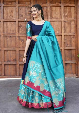 Picture of Exquisite Silk Medium Turquoise Lehenga Choli