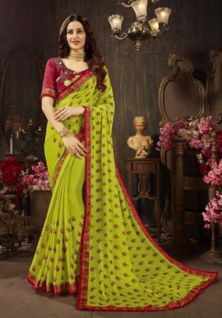 Picture of Gorgeous Chiffon & Silk Yellow Green Saree