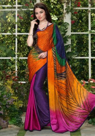 Picture of Excellent Chiffon & Silk Dark Slate Blue Saree