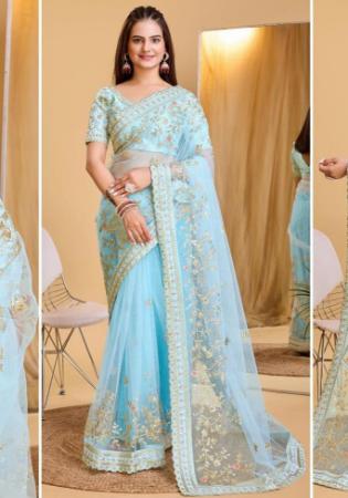 Picture of Fascinating Net & Silk Pale Turquoise Saree