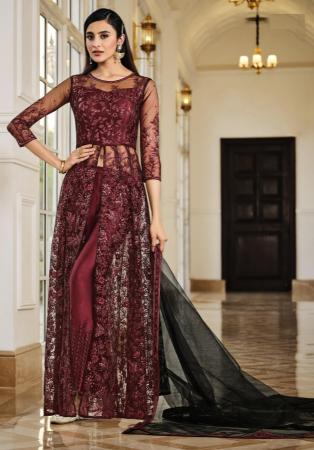 Picture of Georgette & Net Maroon Anarkali Salwar Kameez