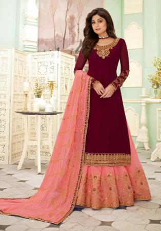 Picture of Fascinating Georgette Maroon Straight Cut Salwar Kameez