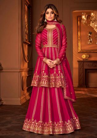 Picture of Appealing Georgette Crimson Straight Cut Salwar Kameez