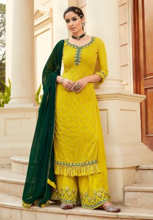 Picture of Beautiful Georgette Yellow Straight Cut Salwar Kameez