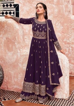 Picture of Charming Georgette Purple Straight Cut Salwar Kameez