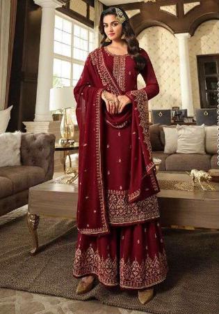 Picture of Beautiful Georgette Maroon Straight Cut Salwar Kameez