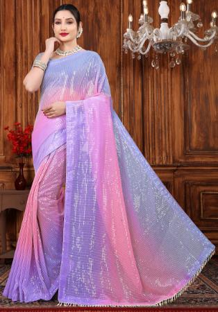 Picture of Taking Georgette & Net Light Steel Blue Saree