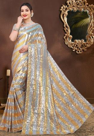 Picture of Resplendent Georgette & Net Light Slate Grey Saree