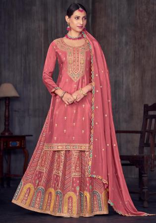 Picture of Chiffon Pale Violet Red Straight Cut Salwar Kameez