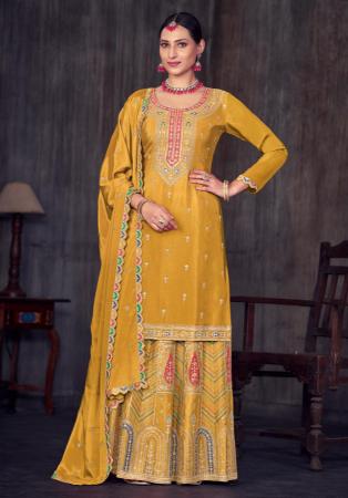 Picture of Chiffon Golden Rod Straight Cut Salwar Kameez