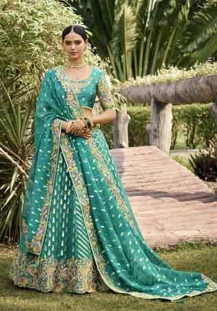 Picture of Pleasing Georgette & Silk Dark Cyan Lehenga Choli