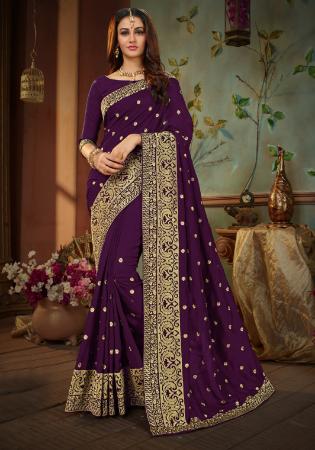 Picture of Elegant Net & Silk Purple Saree