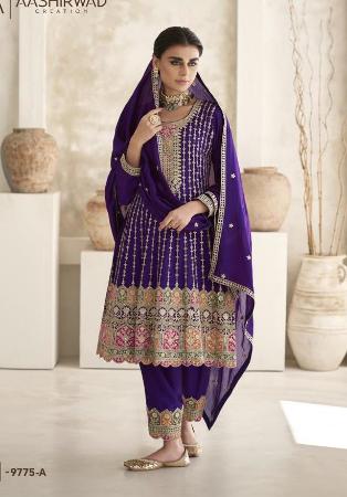 Picture of Fine Chiffon Navy Blue Straight Cut Salwar Kameez