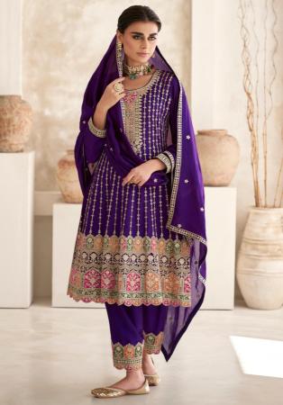 Picture of Chiffon Midnight Blue Straight Cut Salwar Kameez