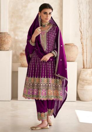 Picture of Sublime Chiffon Maroon Straight Cut Salwar Kameez