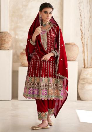 Picture of Ravishing Chiffon Maroon Straight Cut Salwar Kameez