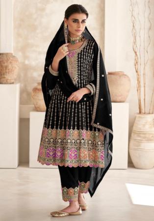 Picture of Graceful Chiffon Black Straight Cut Salwar Kameez