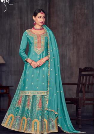 Picture of Chiffon Cadet Blue Straight Cut Salwar Kameez