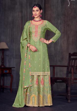 Picture of Chiffon Dark Khaki Straight Cut Salwar Kameez