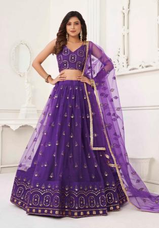 Picture of Delightful Net Purple Lehenga Choli