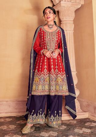 Picture of Chiffon Fire Brick Straight Cut Salwar Kameez