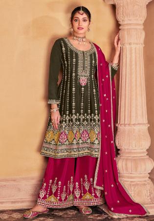 Picture of Pleasing Chiffon Dark Red Straight Cut Salwar Kameez