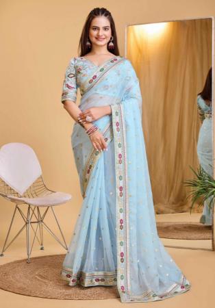 Picture of Enticing Silk & Organza Light Blue Saree