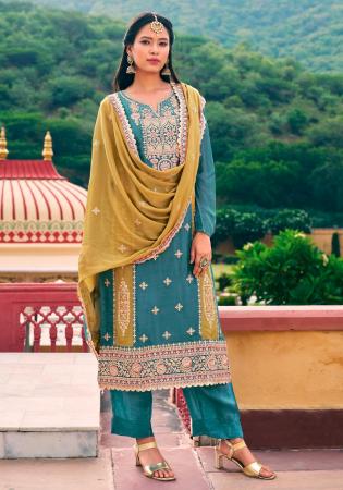 Picture of Beautiful Chiffon Steel Blue Straight Cut Salwar Kameez