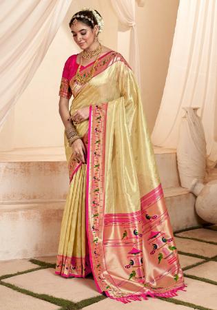 Picture of Beautiful Silk Pale Golden Rod Saree