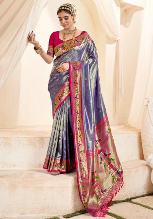 Picture of Marvelous Silk Dark Slate Blue Saree