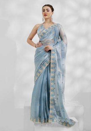 Picture of Beautiful Chiffon Light Steel Blue Saree