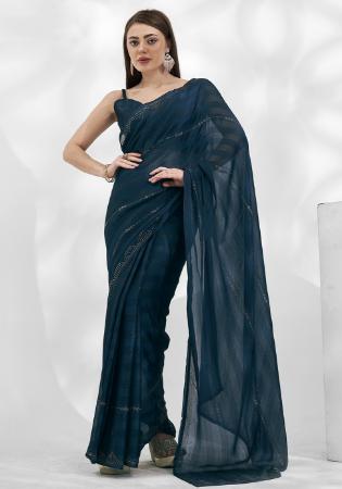 Picture of Fine Chiffon Midnight Blue Saree