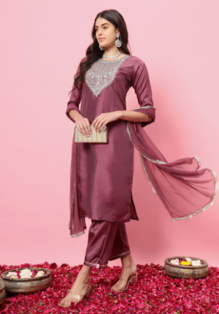 Picture of Sightly Silk Dark Magenta Readymade Salwar Kameez