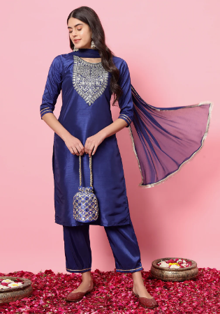 Picture of Appealing Silk Dark Slate Blue Readymade Salwar Kameez