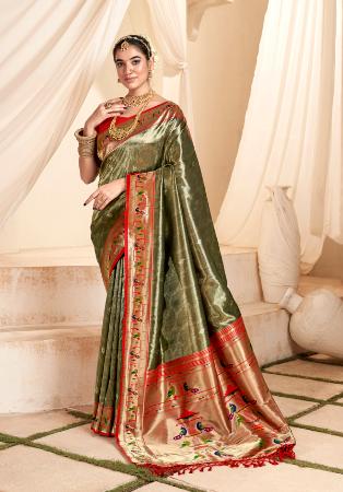 Picture of Enticing Silk Dark Olive Green Saree