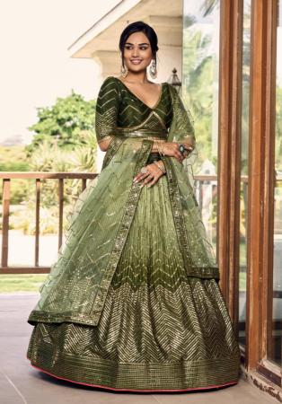 Picture of Exquisite Chiffon Dark Khaki Lehenga Choli