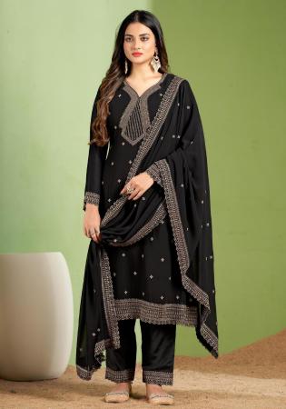 Picture of Delightful Georgette Black Straight Cut Salwar Kameez