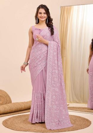 Picture of Delightful Georgette Rosy Brown Saree