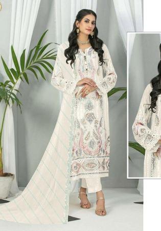 Picture of Georgette Off White Straight Cut Salwar Kameez