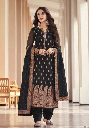 Picture of Appealing Silk Black Straight Cut Salwar Kameez