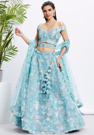 Picture of Sightly Net Cadet Blue Lehenga Choli