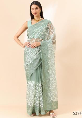 Picture of Pretty Organza Dark Sea Green Saree