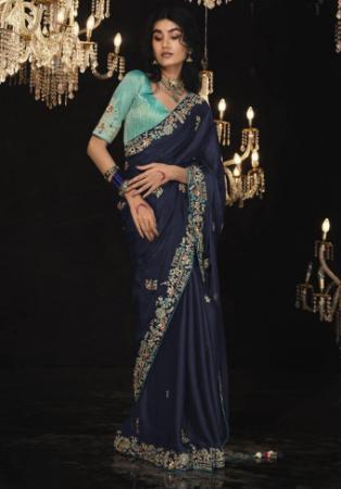 Picture of Beautiful Silk Navy Blue Saree