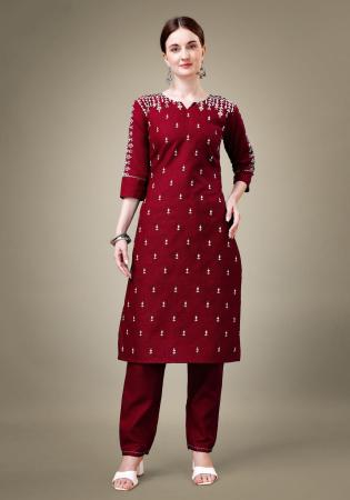 Picture of Good Looking Cotton Maroon Kurtis & Tunic