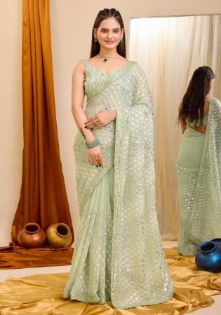 Picture of Pleasing Georgette Dark Sea Green Saree