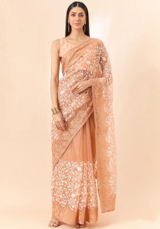 Picture of Pretty Organza Peach Puff Saree